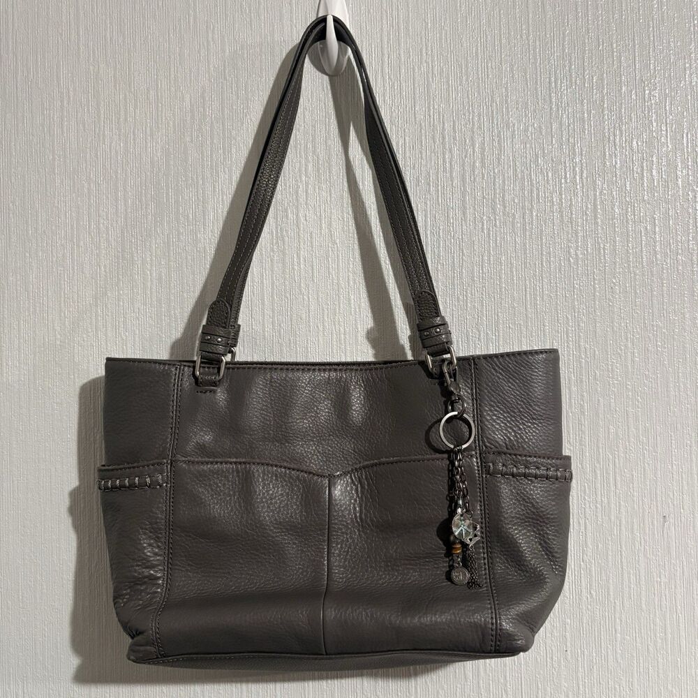 The Sak Grey Sequoia Satchel Leather Bag Purse Pockets Zip Roomy Classic